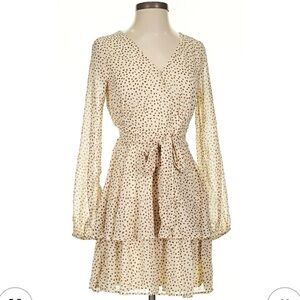 Japna Cream Long Sleeve Polka Dot Dress